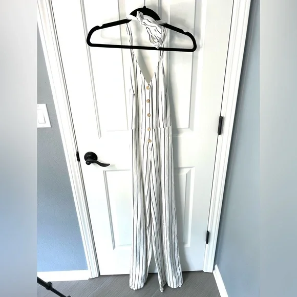 Stradivarius Women Wide Leg Halter Neck Jumpsuit Striped Size- Small - Picture 2 of 8